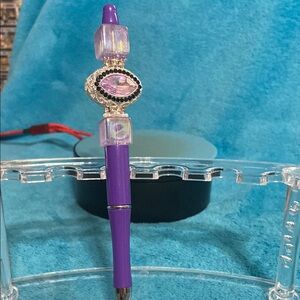 Purple Beaded Pen with Silver Accents
